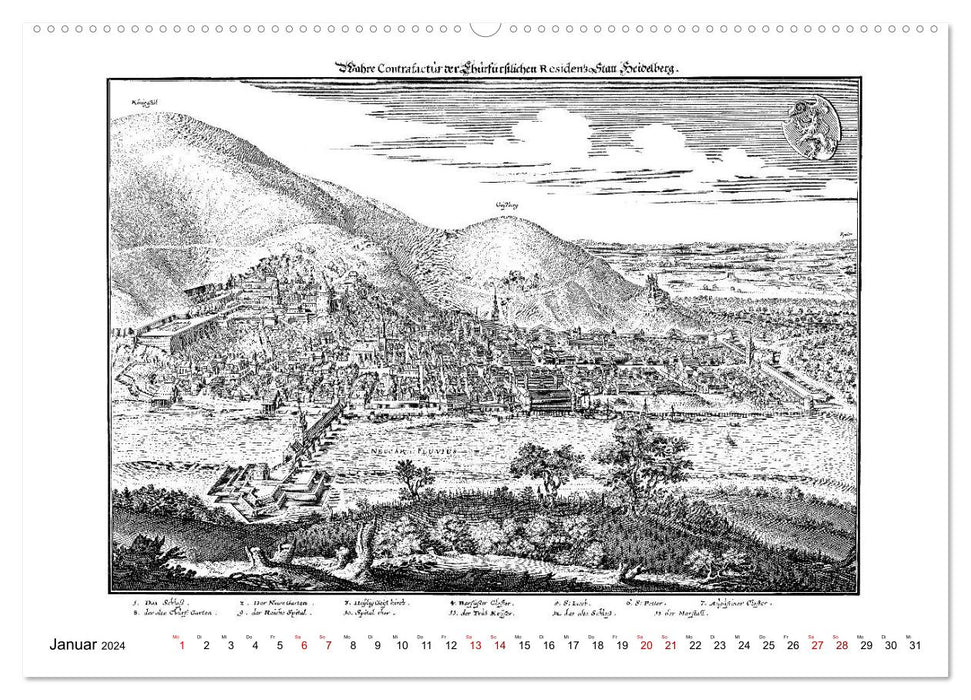 Heidelberg – Kupferstiche von Matthäus Merian d. Ä. (1593-1650) (CALVENDO Wandkalender 2024)