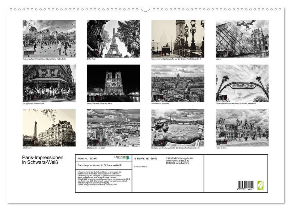 Paris-Impressionen in Schwarz-Weiß (CALVENDO Wandkalender 2024)