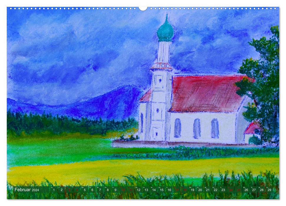 Oberbayern in Farbe - Gemalte Bilder vom Alpenrand (CALVENDO Premium Wandkalender 2024)