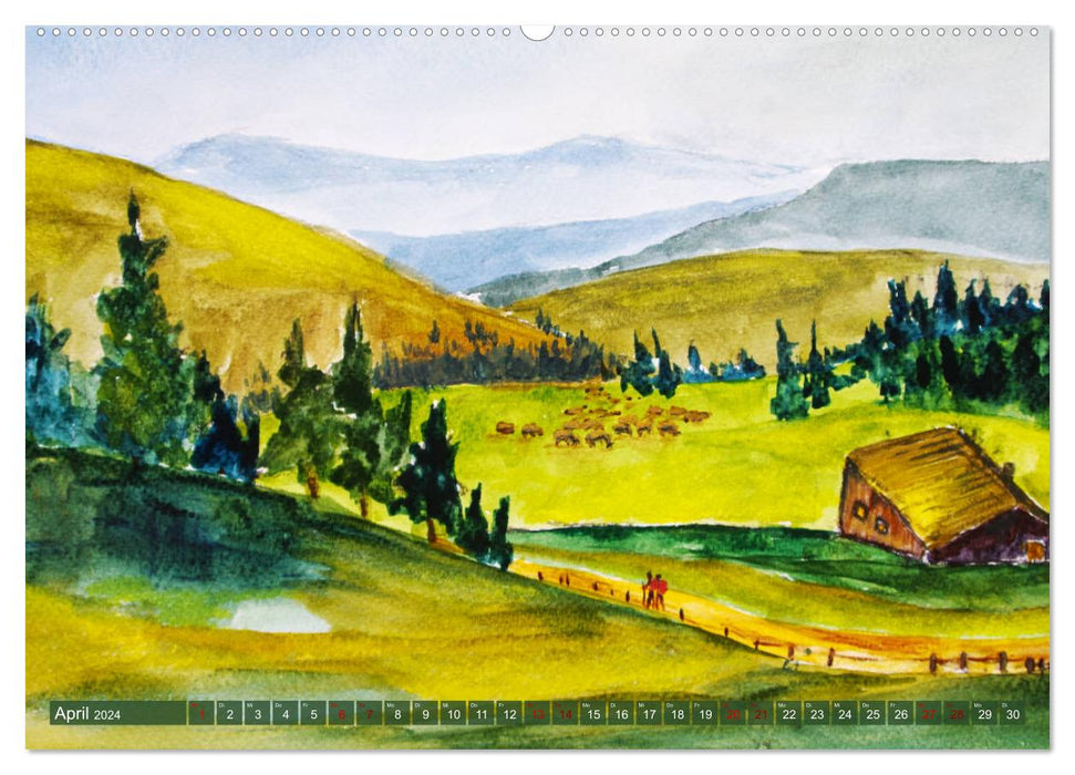 La Haute-Bavière en couleur - Images peintes du bord des Alpes (Calendrier mural CALVENDO Premium 2024) 