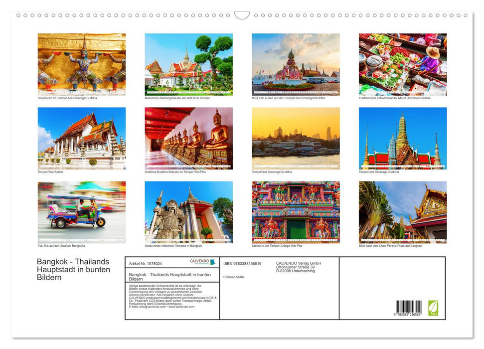 Bangkok - Thailands Hauptstadt in bunten Bildern (CALVENDO Wandkalender 2024)