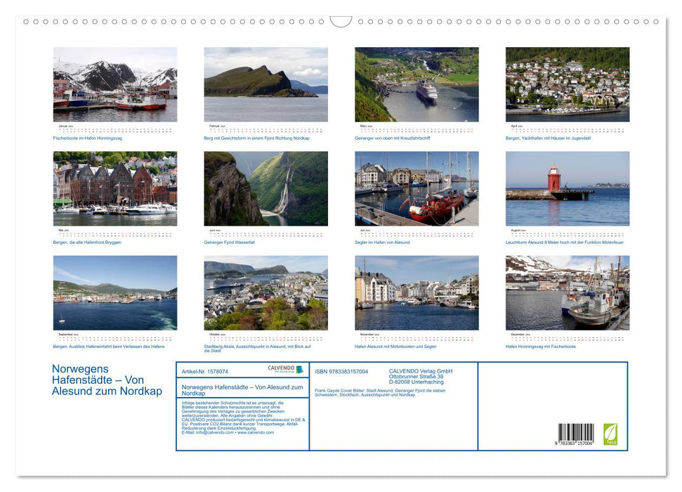 Norwegens Hafenstädte - Alesund - Honningsvag - Geiranger - Bergen (CALVENDO Wandkalender 2024)