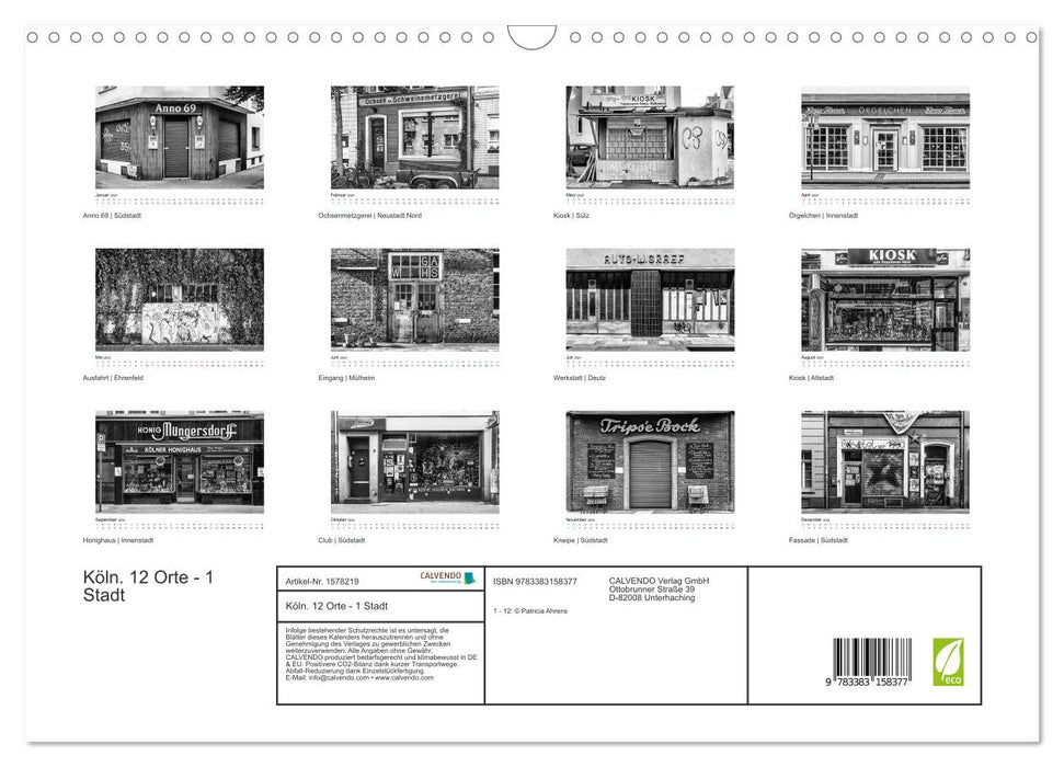 Köln. 12 Orte - 1 Stadt (CALVENDO Wandkalender 2024)