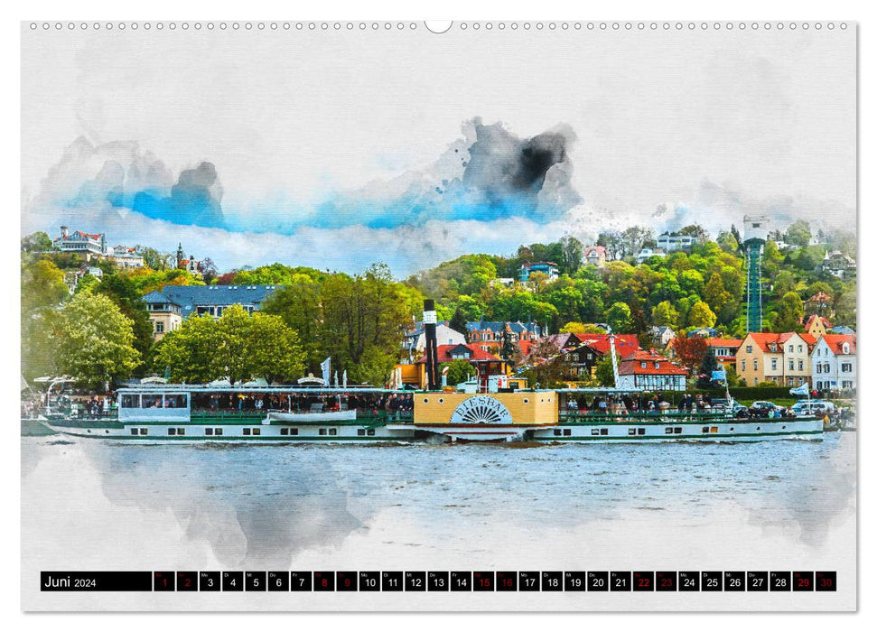 Sächsische Dampfer Aquarelle (CALVENDO Premium Wandkalender 2024)