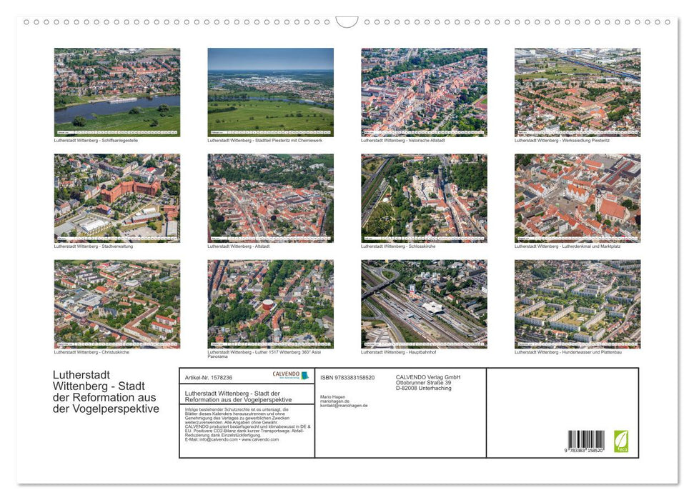 Lutherstadt Wittenberg - Ville de la Réforme vue à vol d'oiseau (calendrier mural CALVENDO 2024) 