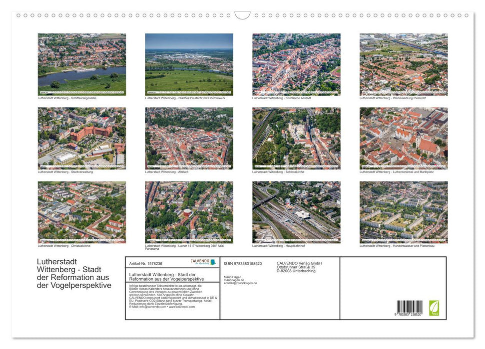 Lutherstadt Wittenberg - Stadt der Reformation aus der Vogelperspektive (CALVENDO Wandkalender 2024)