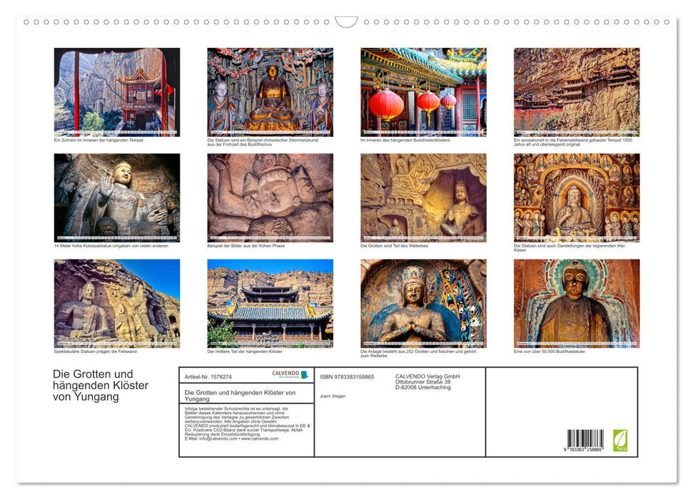 The Grottoes and Hanging Monasteries of Yungang (CALVENDO Wall Calendar 2024) 