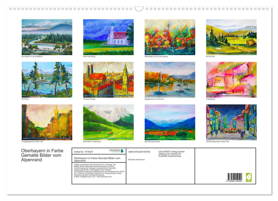 Upper Bavaria in color - Painted pictures from the edge of the Alps (CALVENDO wall calendar 2024) 
