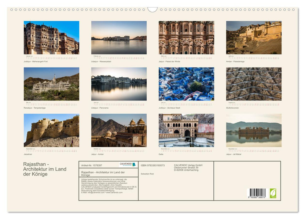 Rajasthan - Architecture in the Land of Kings (CALVENDO Wall Calendar 2024) 
