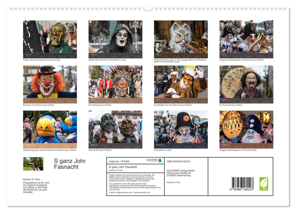 S ganz Johr Fasnacht (CALVENDO Premium Wandkalender 2024)