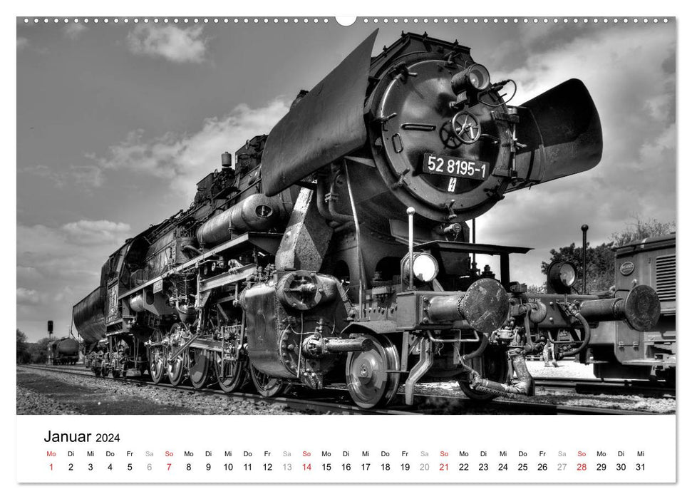 Unter Dampf - Eisenbahnromantik in schwarz-weiß (CALVENDO Premium Wandkalender 2024)