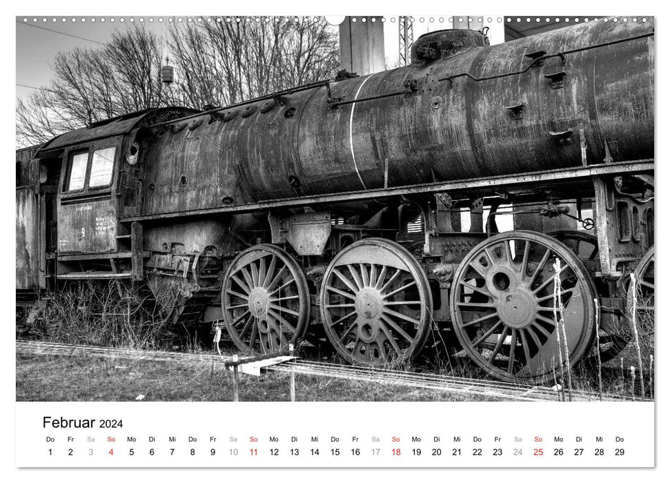 Unter Dampf - Eisenbahnromantik in schwarz-weiß (CALVENDO Premium Wandkalender 2024)