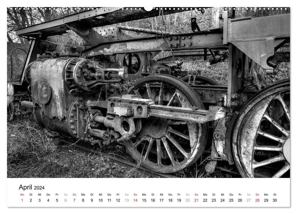 Unter Dampf - Eisenbahnromantik in schwarz-weiß (CALVENDO Premium Wandkalender 2024)