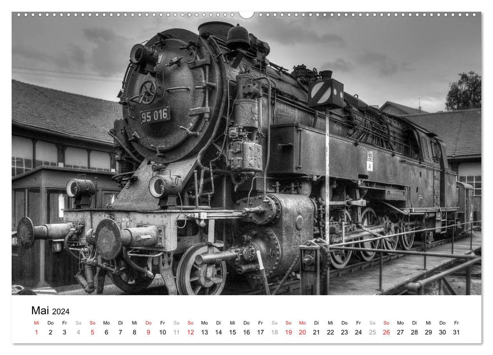 Unter Dampf - Eisenbahnromantik in schwarz-weiß (CALVENDO Premium Wandkalender 2024)