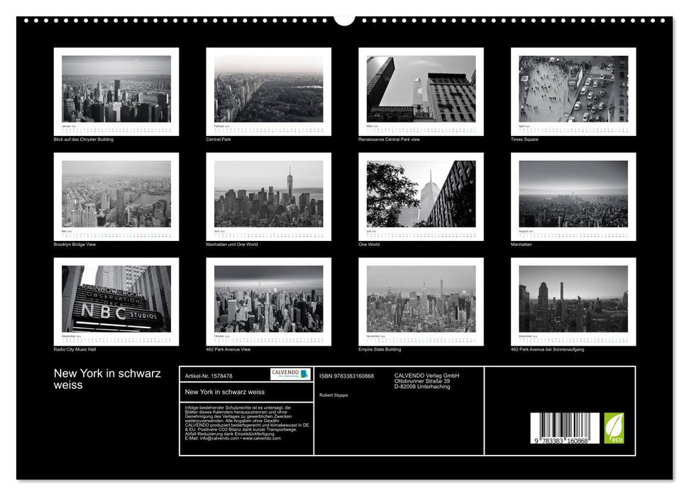 New York in black and white (CALVENDO Premium Wall Calendar 2024) 
