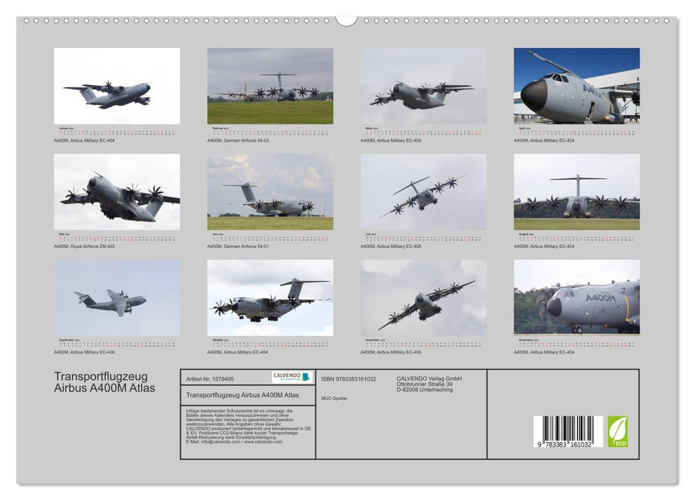 Transport aircraft Airbus A400M Atlas (CALVENDO Premium Wall Calendar 2024) 