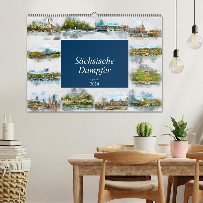 Sächsische Dampfer Aquarelle (CALVENDO Wandkalender 2024)