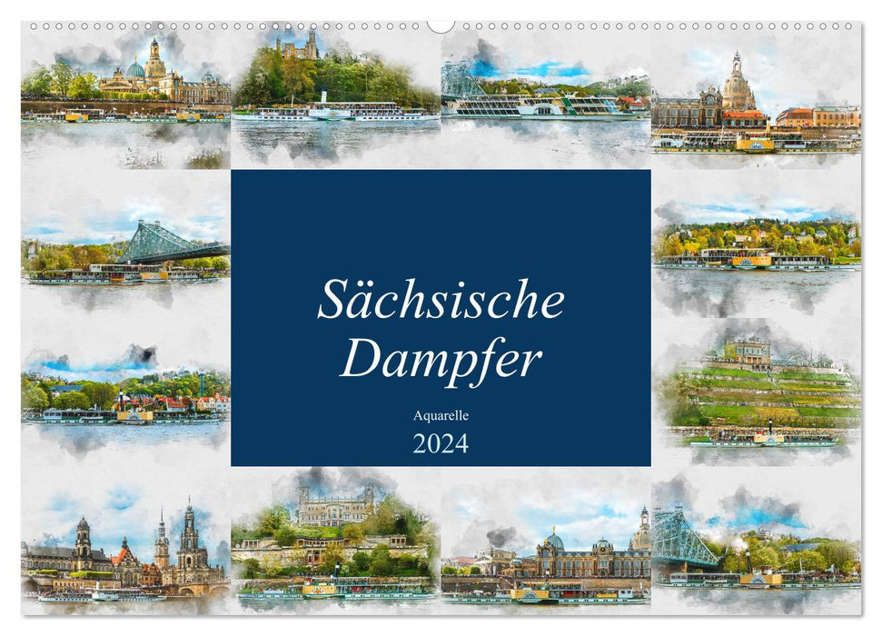 Sächsische Dampfer Aquarelle (CALVENDO Wandkalender 2024)