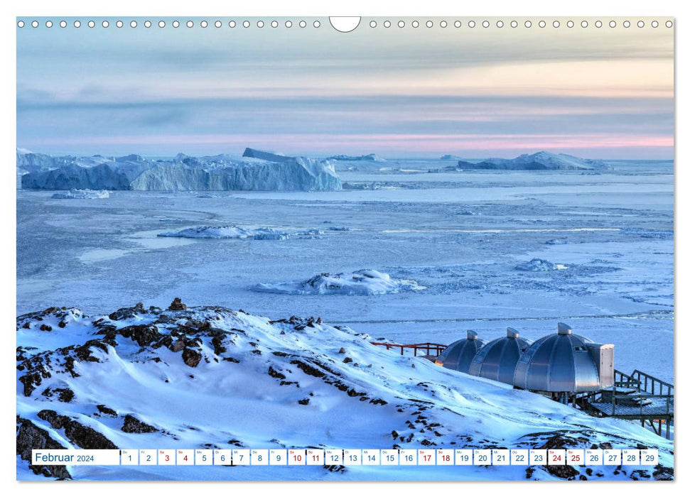 Grönland, ein Leben mit Eisbergen und Polarlichtern (CALVENDO Wandkalender 2024)