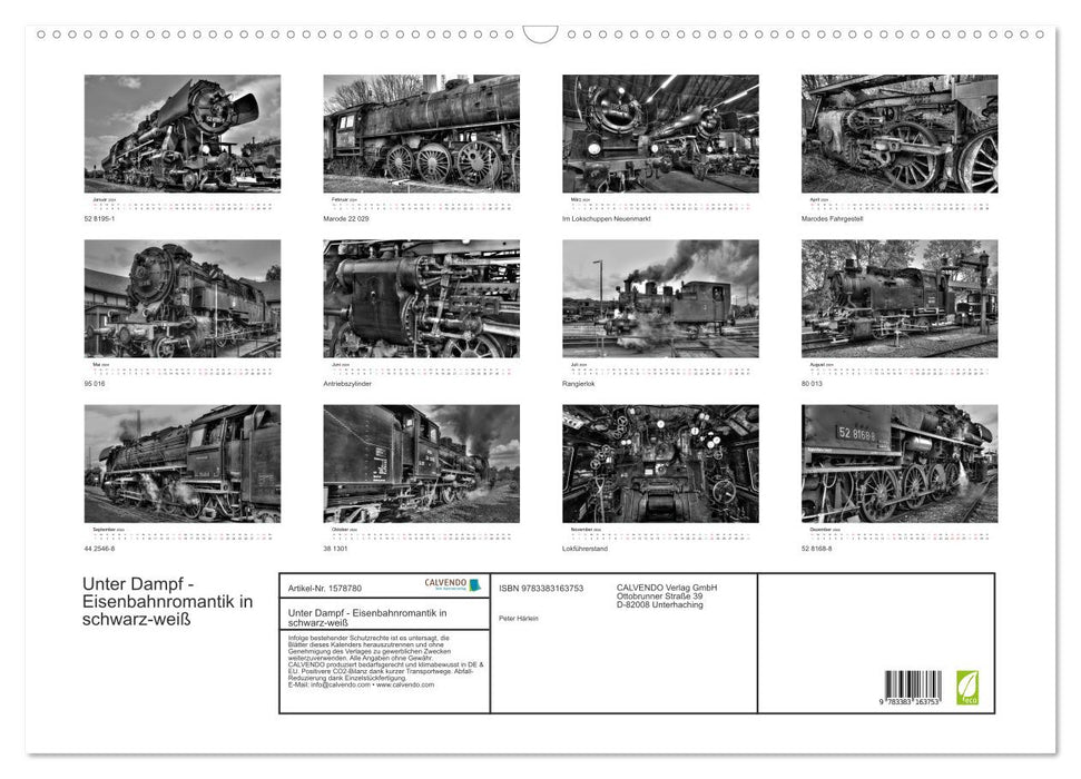 Under steam - railway romance in black and white (CALVENDO wall calendar 2024) 