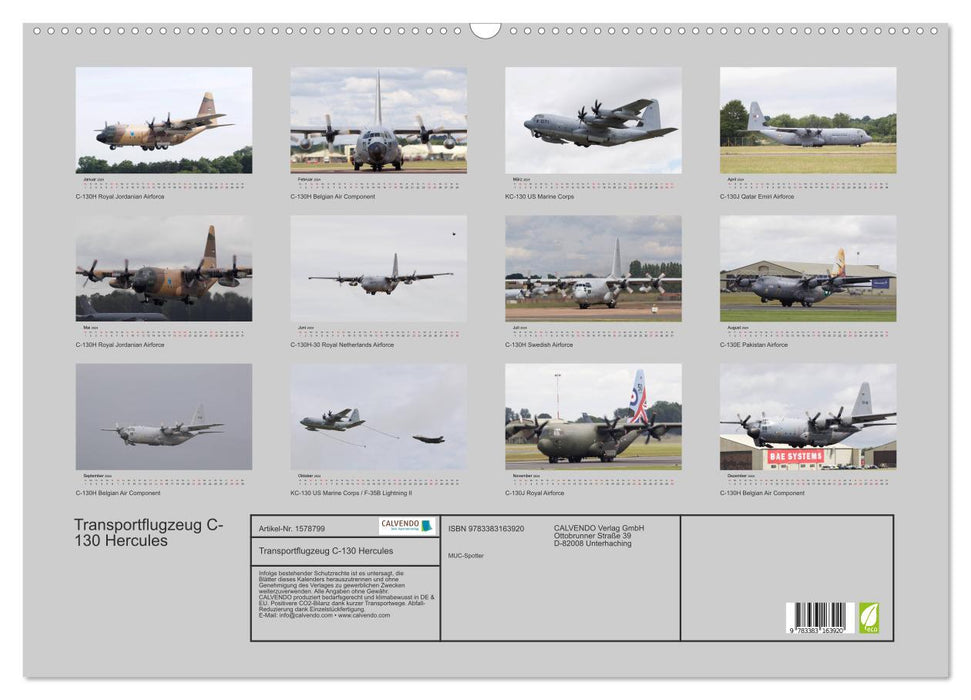 Avion de transport C-130 Hercules (calendrier mural CALVENDO 2024) 