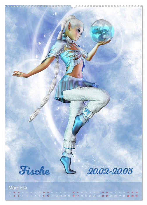 Girl in Manga Style (Zodiac Sign) (CALVENDO Wall Calendar 2024) 