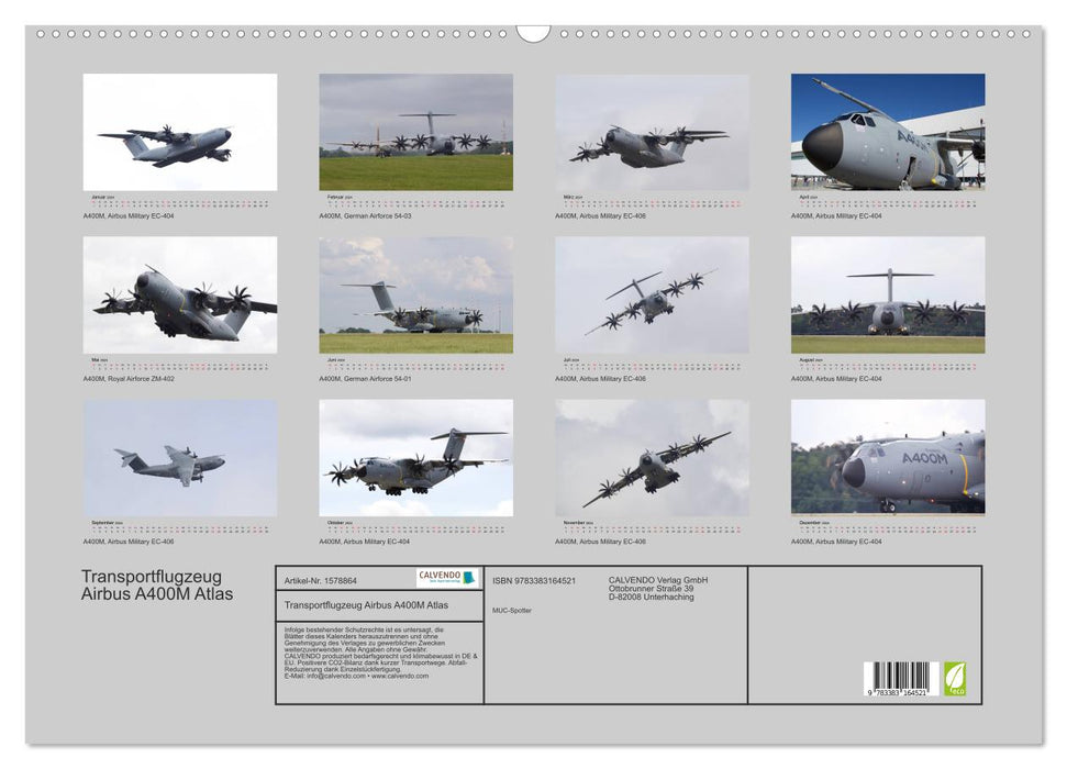 Transportflugzeug Airbus A400M Atlas (CALVENDO Wandkalender 2024)