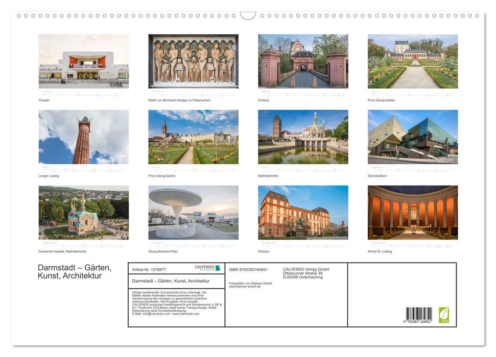 Darmstadt – jardins, art, architecture (calendrier mural CALVENDO 2024) 