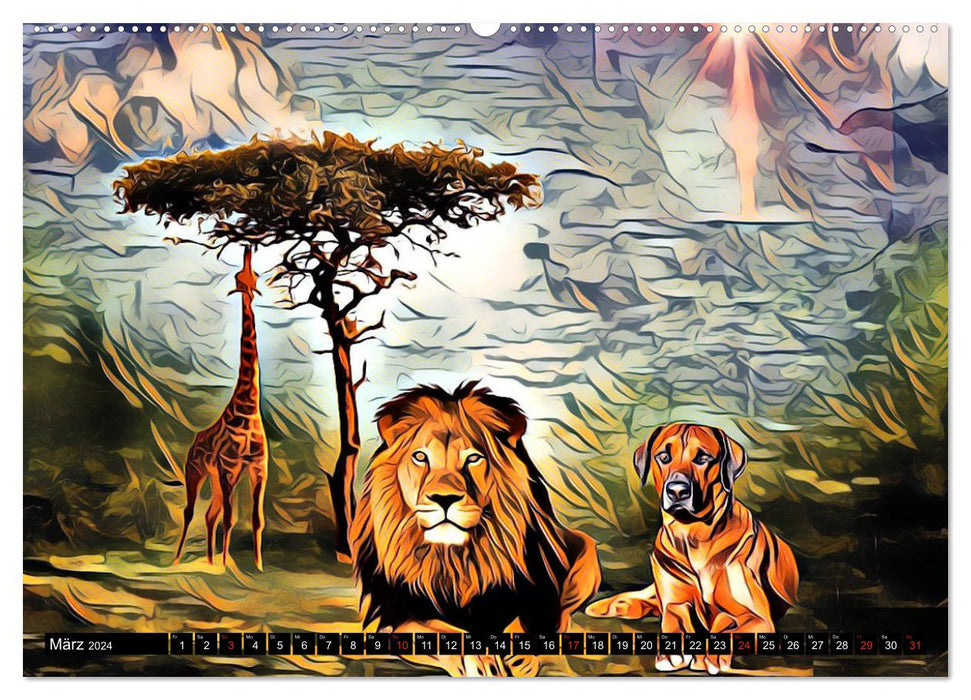 Rhodesian Ridgeback le chien avec la goutte de sang de lion (Calendrier mural CALVENDO Premium 2024) 