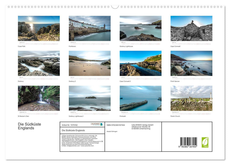 La côte sud de l'Angleterre - Cornouailles (Calvendo Premium Wall Calendar 2024) 