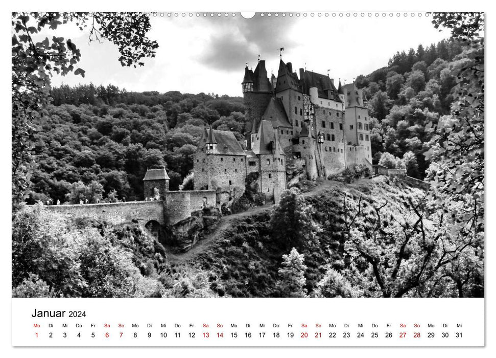 Burgen in schwarzweiß - Wie aus alten Zeiten (CALVENDO Premium Wandkalender 2024)
