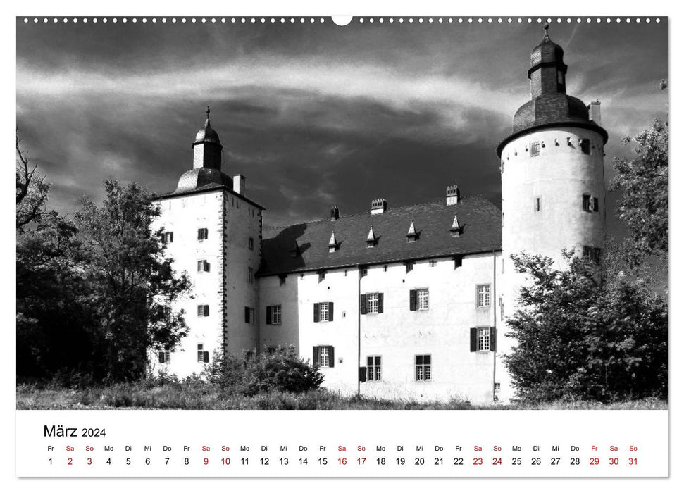 Châteaux en noir et blanc - comme d'autrefois (Calendrier mural CALVENDO Premium 2024) 