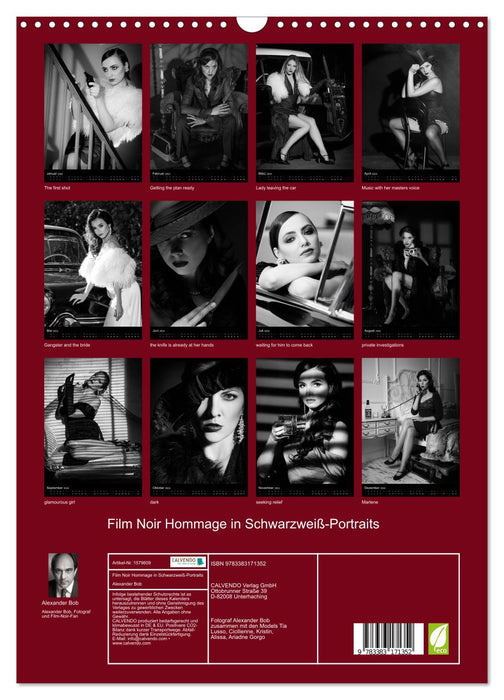 Film Noir-Hommage in schwarzweiß Portraits (CALVENDO Wandkalender 2024)