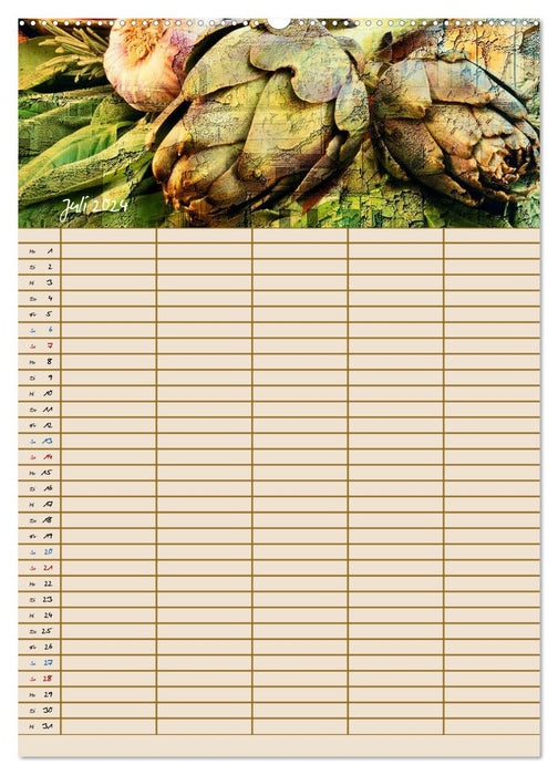 Italienische Küche mit Familienplaner (CALVENDO Premium Wandkalender 2024)