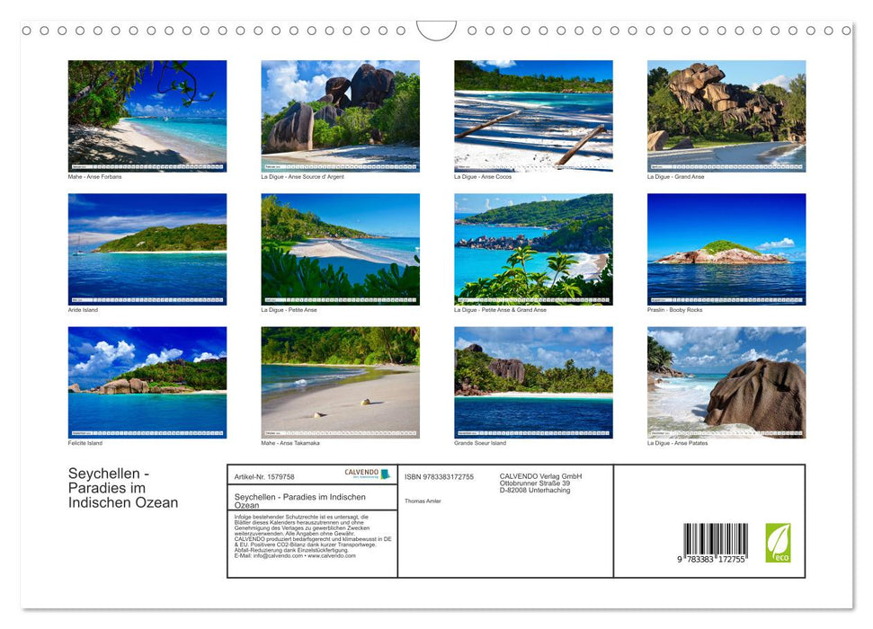 Seychelles - Paradis dans l'Océan Indien (Calendrier mural CALVENDO 2024) 