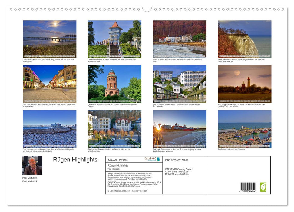 Rügen Highlights (Calendrier mural CALVENDO 2024) 