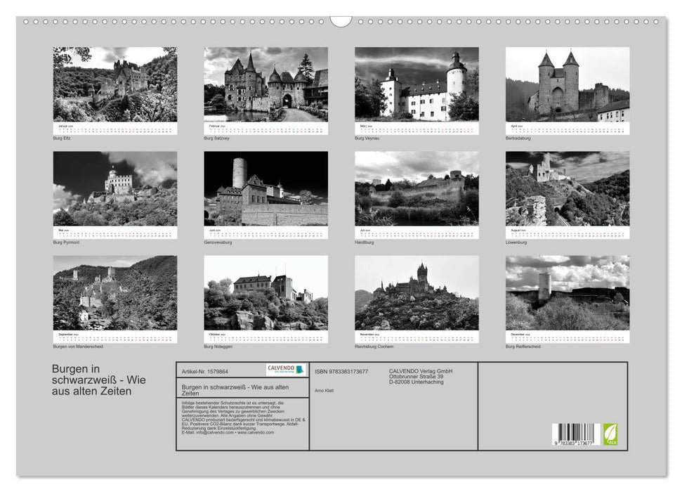 Burgen in schwarzweiß - Wie aus alten Zeiten (CALVENDO Wandkalender 2024)