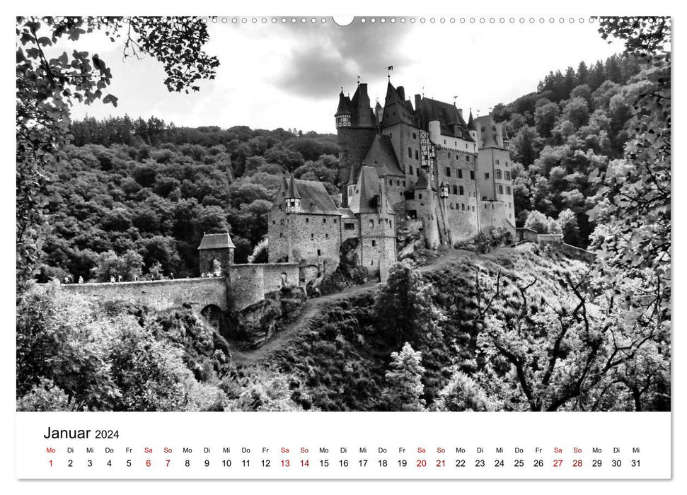 Châteaux en noir et blanc - comme d'autrefois (calendrier mural CALVENDO 2024) 