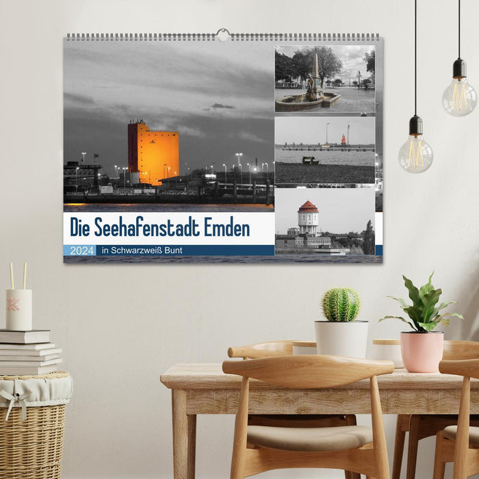 The seaport city of Emden - in black and white colorful (CALVENDO wall calendar 2024) 