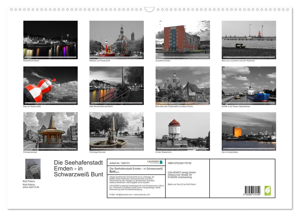 The seaport city of Emden - in black and white colorful (CALVENDO wall calendar 2024) 