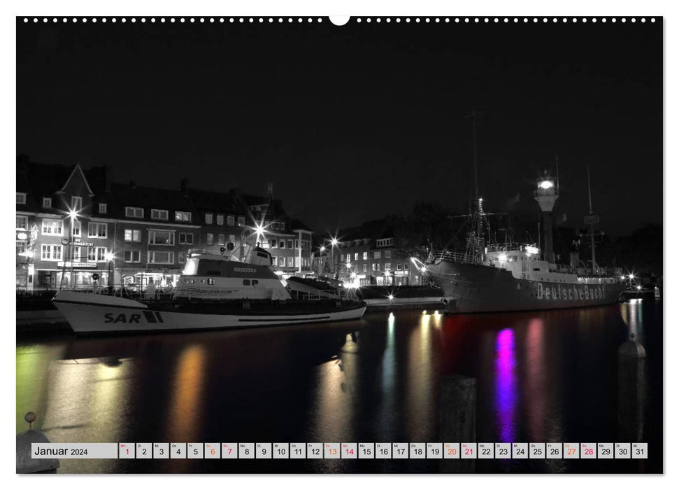 The seaport city of Emden - in black and white colorful (CALVENDO wall calendar 2024) 