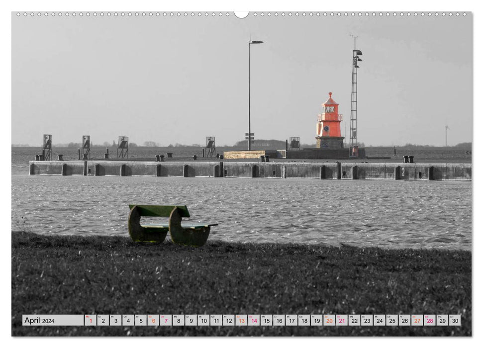 The seaport city of Emden - in black and white colorful (CALVENDO wall calendar 2024) 