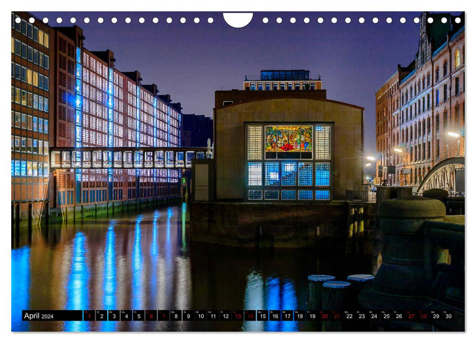 La nuit à Hambourg (calendrier mural CALVENDO 2024) 