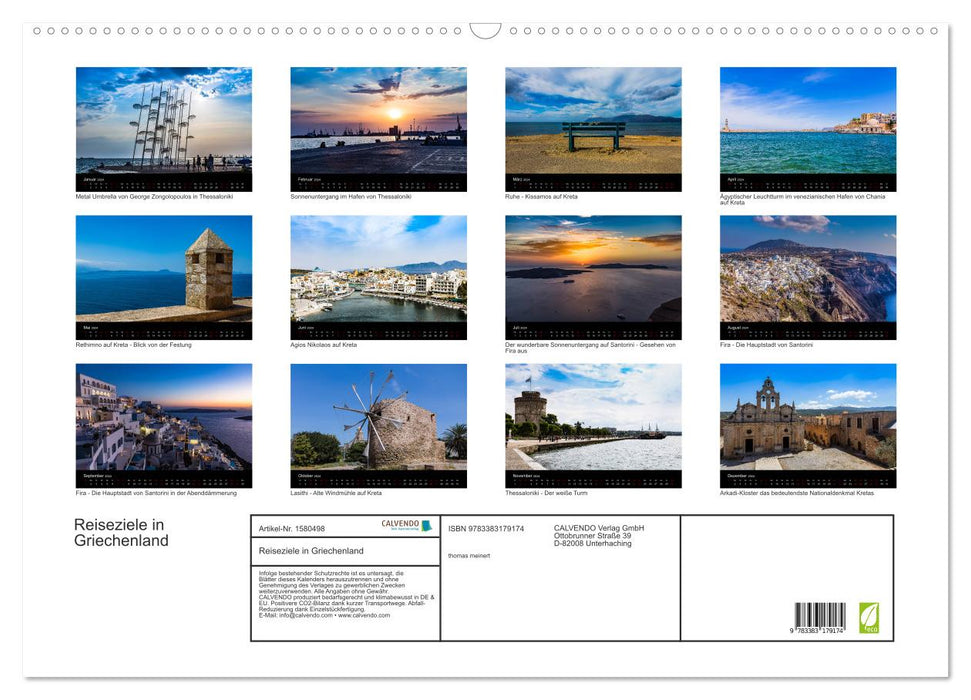 Travel destinations in Greece (CALVENDO wall calendar 2024) 