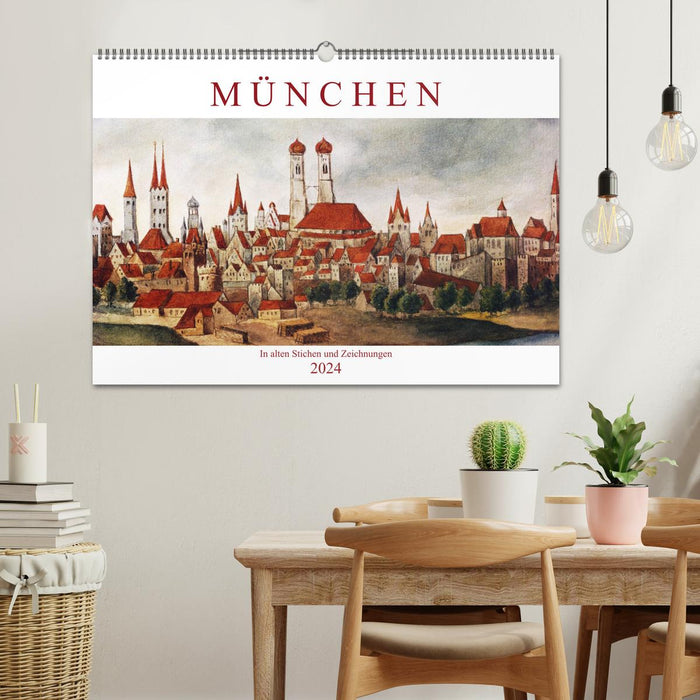 Munich : Dans des gravures et dessins anciens (calendrier mural CALVENDO 2024) 