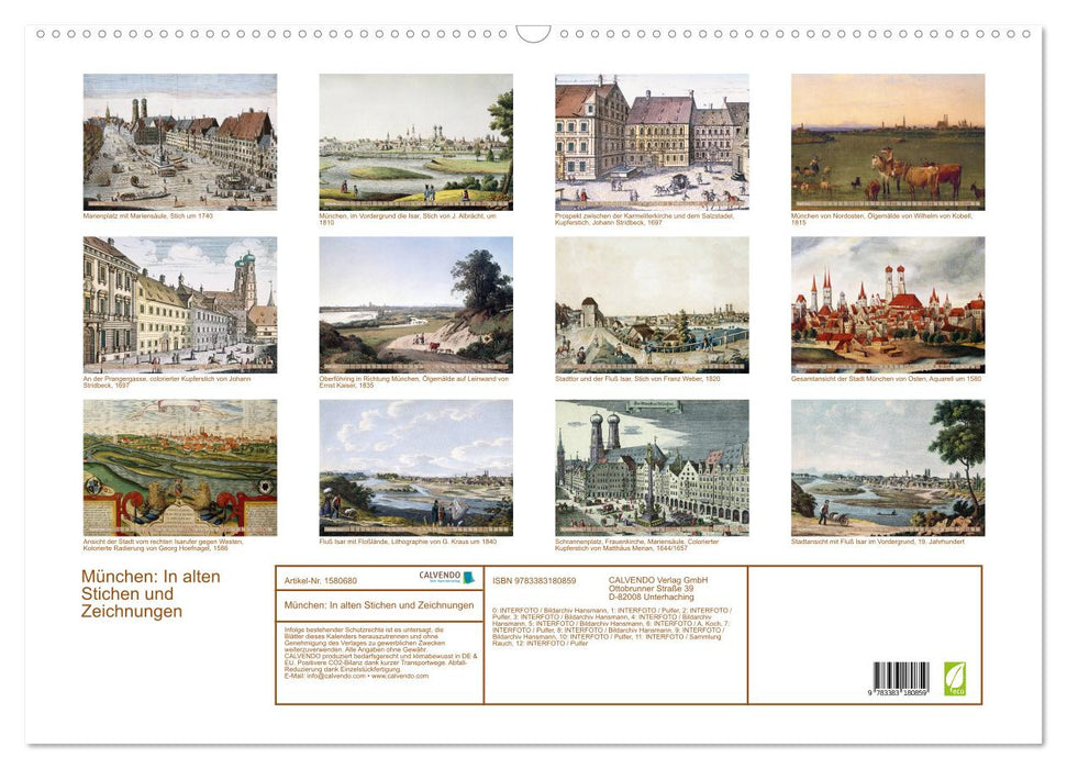 Munich : Dans des gravures et dessins anciens (calendrier mural CALVENDO 2024) 