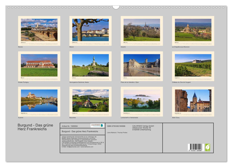 Burgundy - The Green Heart of France (CALVENDO Wall Calendar 2024) 