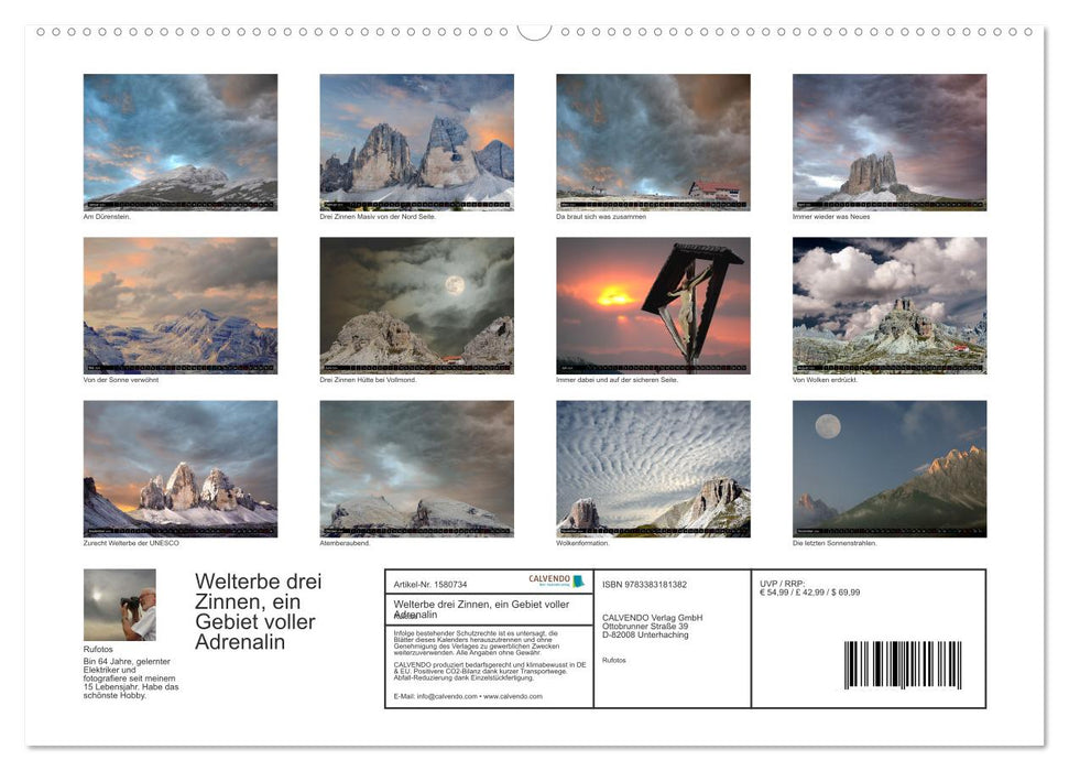 World Heritage Three Peaks, an area full of adrenaline. (CALVENDO wall calendar 2024) 