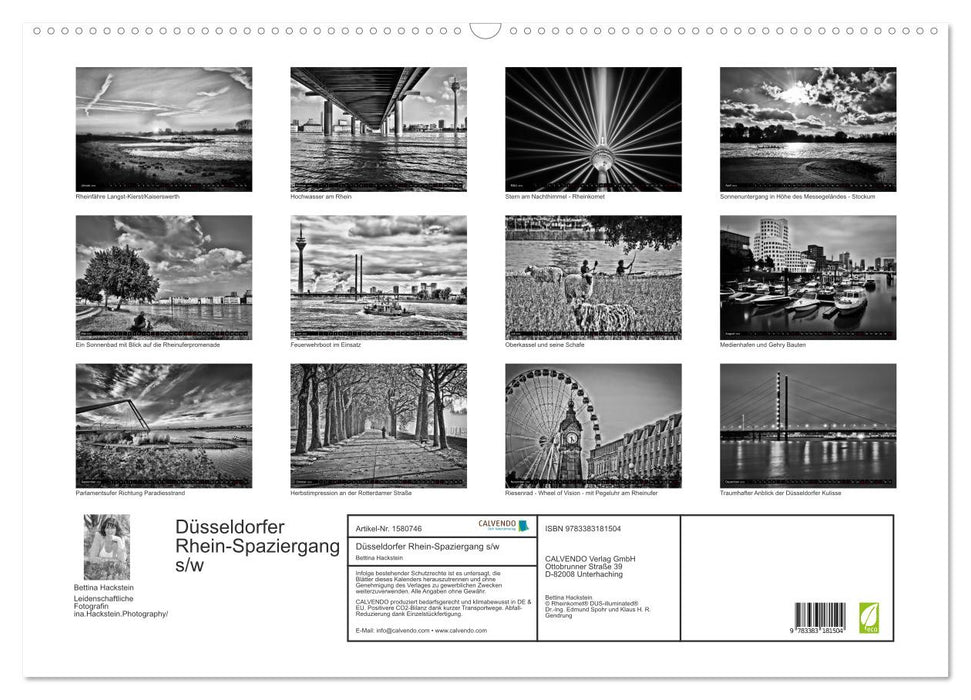 Düsseldorf Rhine walk in black and white (CALVENDO wall calendar 2024) 