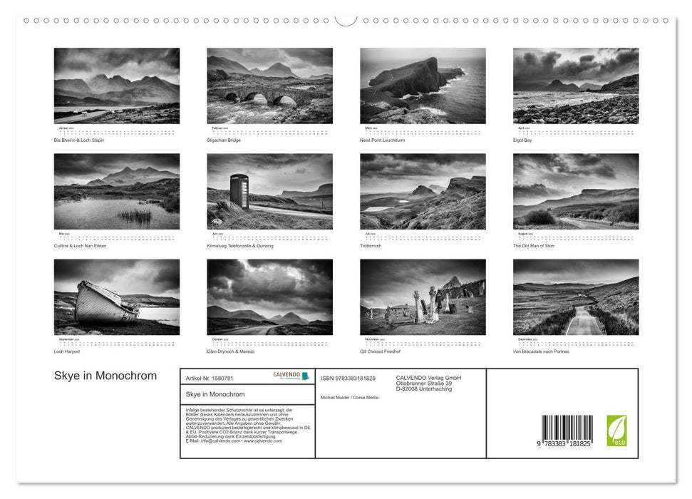 Skye en monochrome (Calendrier mural CALVENDO Premium 2024) 